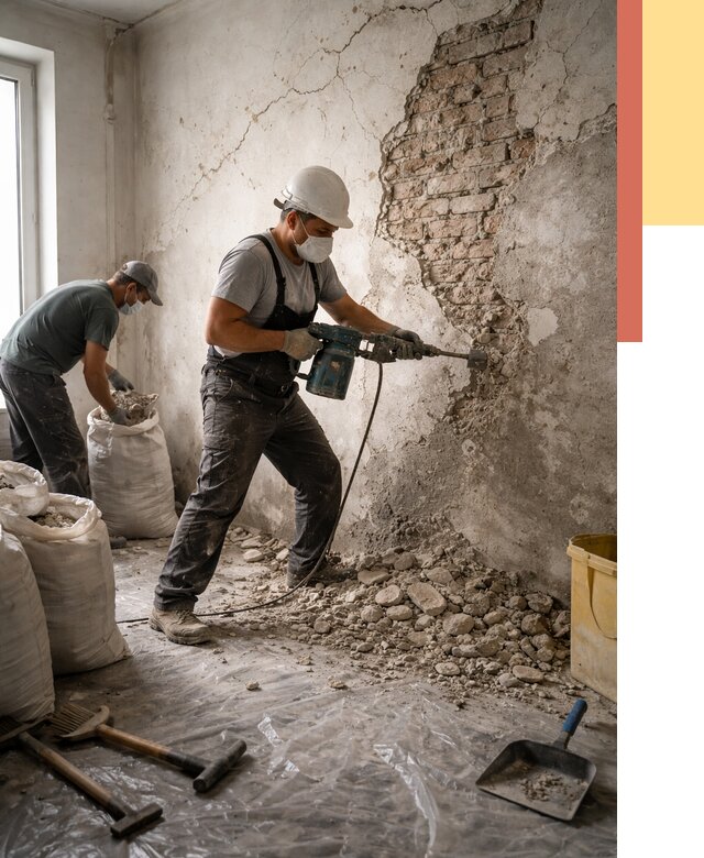 Демонтаж штукатурки со стен в Тутаеве от 7548 руб/м² — быстро и недорого | ОТДЕЛОЧНИК-Ттв