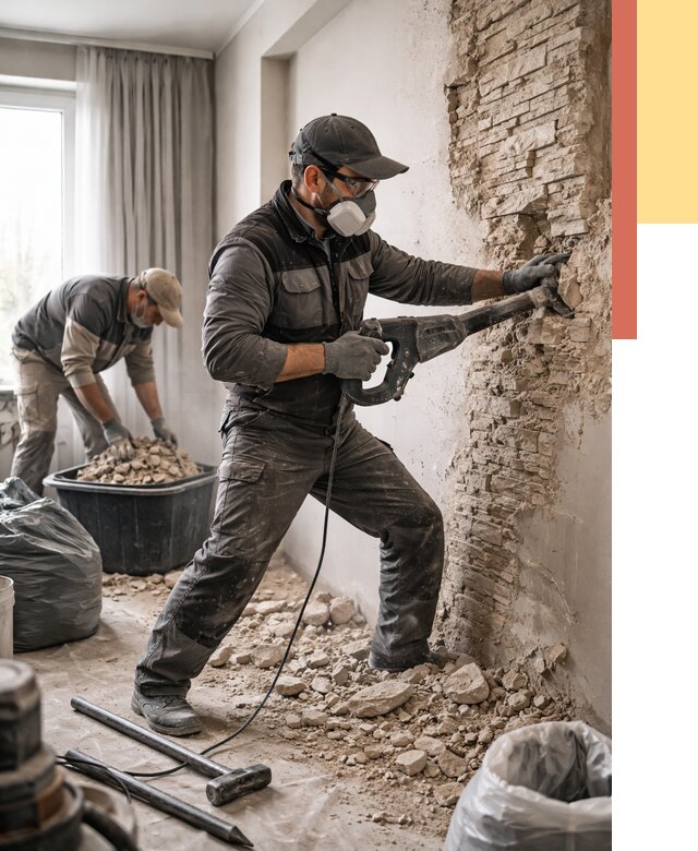 Демонтаж декоративного камня в Тутаеве от 1520 руб/м² — быстро и недорого | ОТДЕЛОЧНИК-Ттв