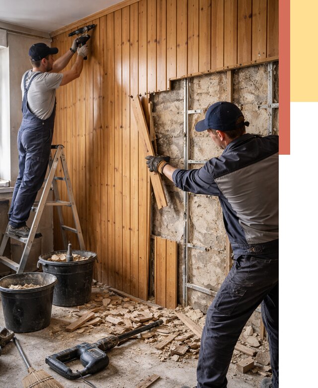 Демонтаж вагонки со стен в Тутаеве от 1520 руб. — снятие, удаление, срочно | ОТДЕЛОЧНИК-Ттв