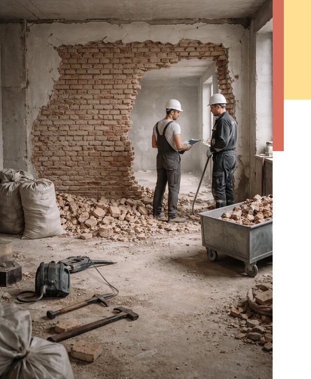 Демонтаж кирпичных стен в Тутаеве от 4403 руб. — быстро, недорого, под ключ | ОТДЕЛОЧНИК-Ттв