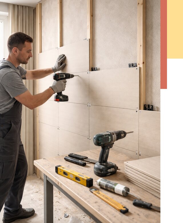 Монтаж МДФ панелей на стены в Тутаеве от 1311 руб. под ключ | ОТДЕЛОЧНИК-Ттв