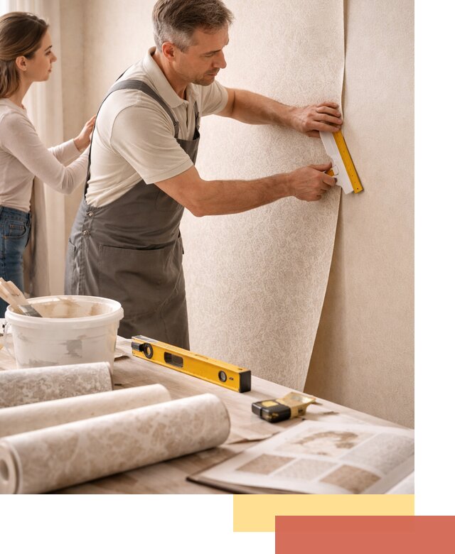 Поклейка обоев с подбором рисунка в Тутаеве