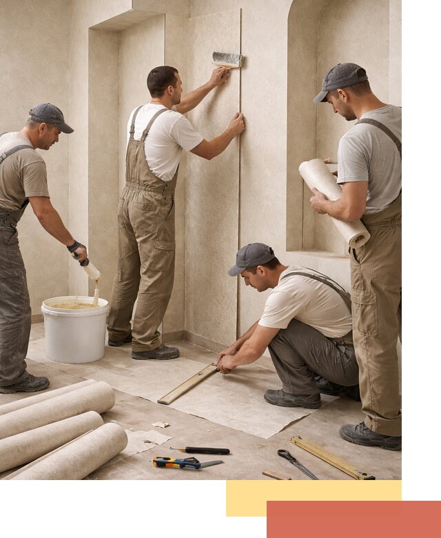 Поклейка обоев на сложные стены и неровные поверхности в Тутаеве