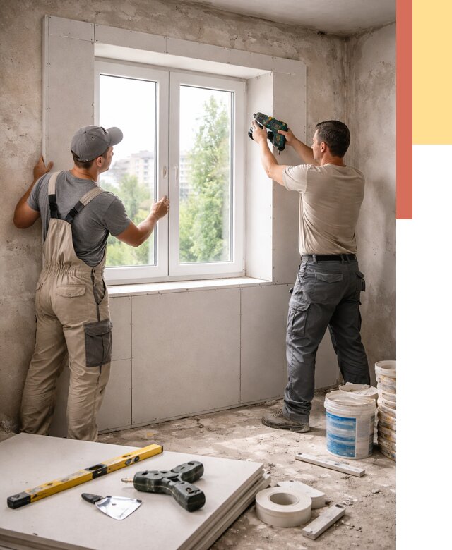 Монтаж откосов из гипсокартона в Тутаеве от 4718 руб. под ключ | ОТДЕЛОЧНИК-Ттв