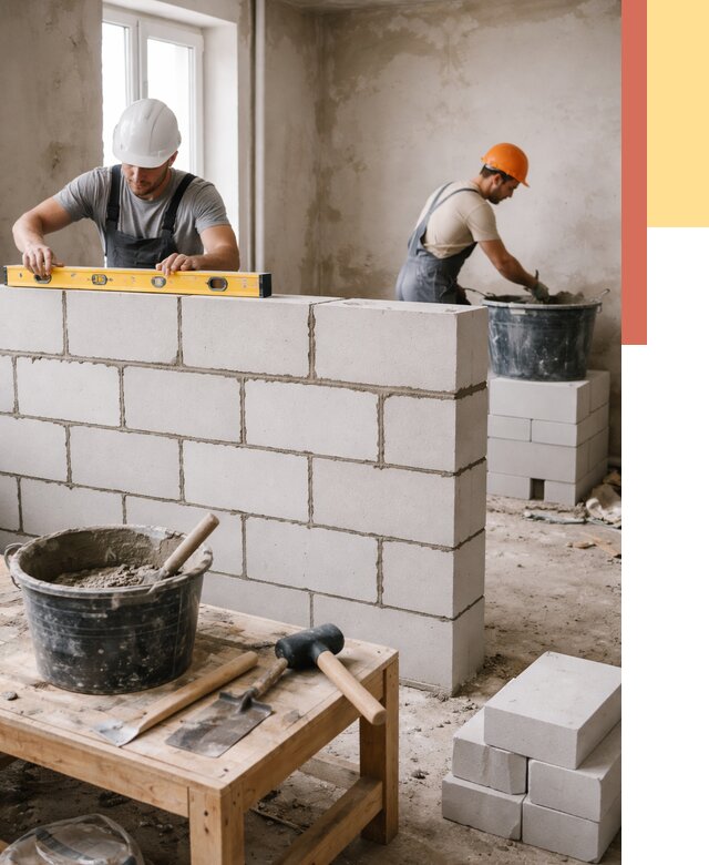 Кладка перегородок из газобетона в Тутаеве от 3355 руб. под ключ | ОТДЕЛОЧНИК-Ттв