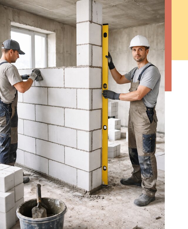 Кладка перегородок из пеноблока в Тутаеве от 1887 руб. под ключ | ОТДЕЛОЧНИК-Ттв