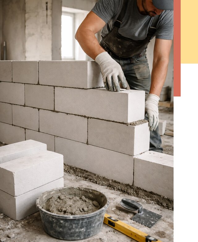 Кладка перегородок из силикатного блока в Тутаеве от 4194 руб. под ключ | ОТДЕЛОЧНИК-Ттв