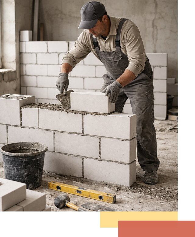 Кладка перегородок из силикатного блока в Тутаеве