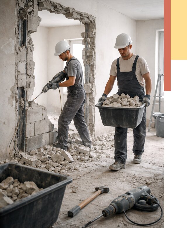 Демонтаж блоковых перегородок в Тутаеве от 3932 руб. — быстро и недорого | ОТДЕЛОЧНИК-Ттв