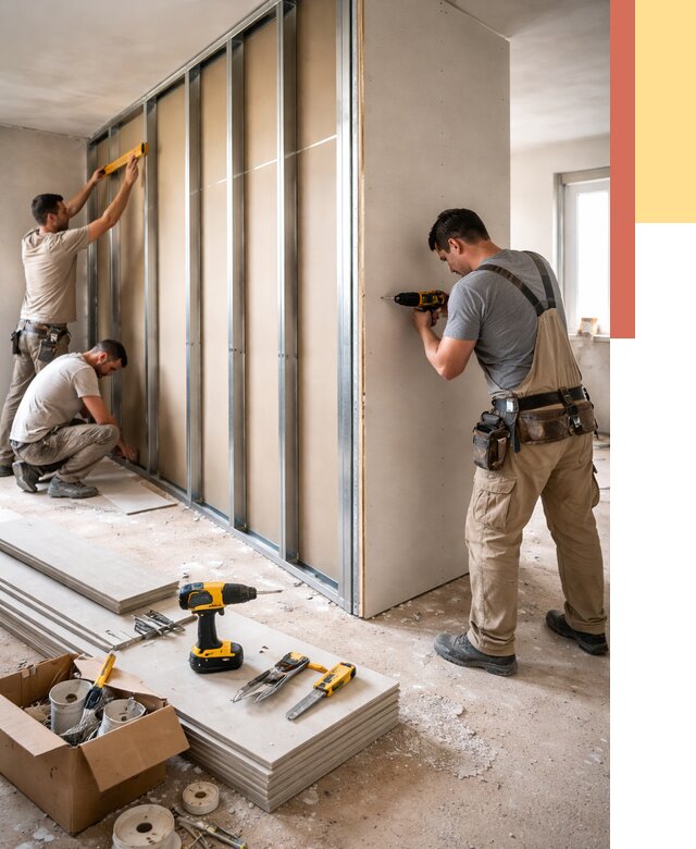 Монтаж однослойной перегородки из гипсокартона в Тутаеве от 681 руб. | ОТДЕЛОЧНИК-Ттв