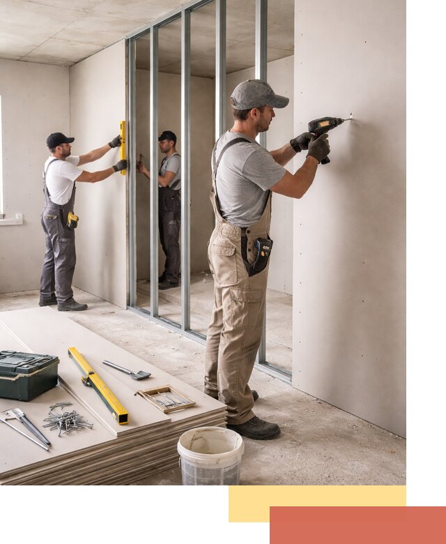 Однослойная перегородка из гипсокартона в Тутаеве под ключ, монтаж и отделка