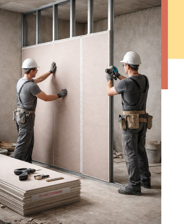 Перегородка из огнестойкого гипсокартона в Тутаеве от 1940 руб. под ключ | ОТДЕЛОЧНИК-Ттв