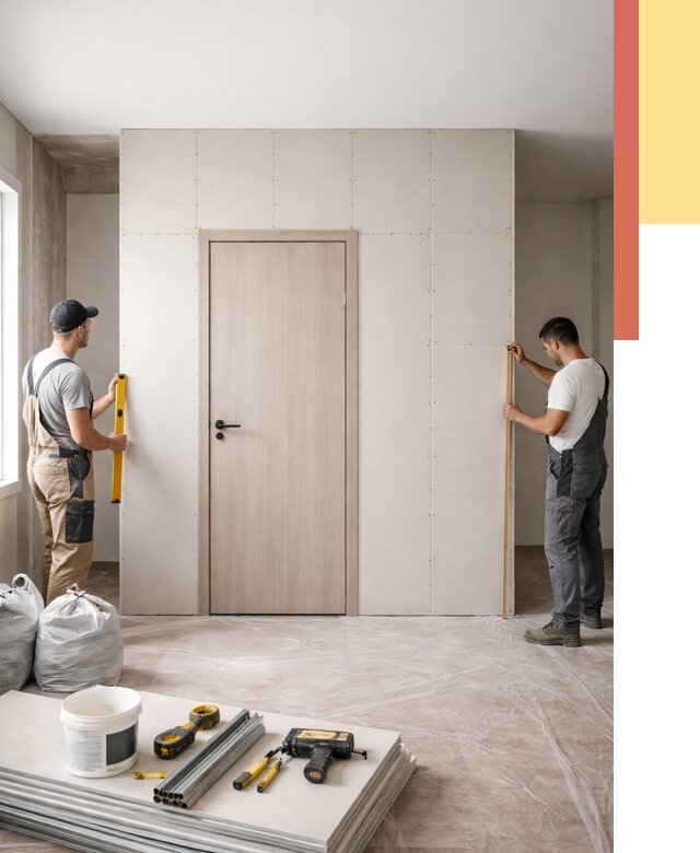 Перегородка из гипсокартона с дверью в Тутаеве от 4718 руб. под ключ | ОТДЕЛОЧНИК-Ттв