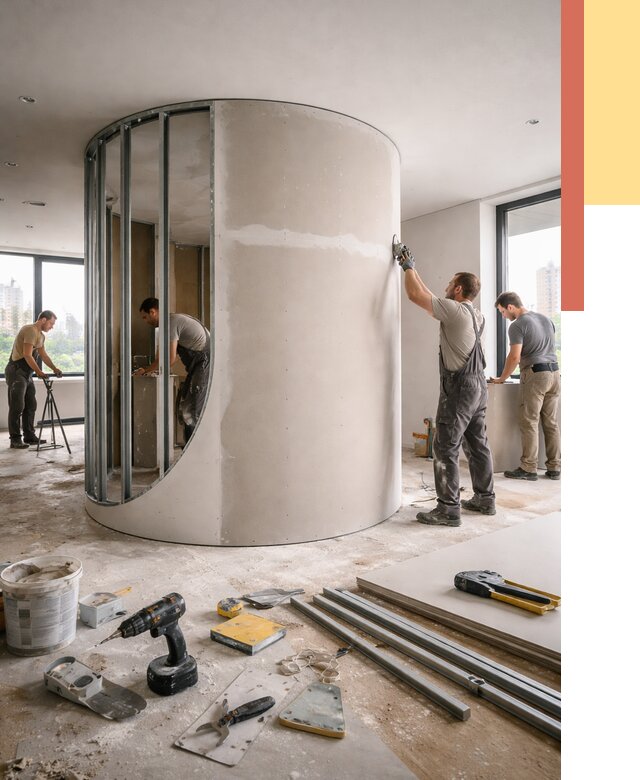 Радиусная перегородка из гипсокартона в Тутаеве от 3040 руб. под ключ | ОТДЕЛОЧНИК-Ттв