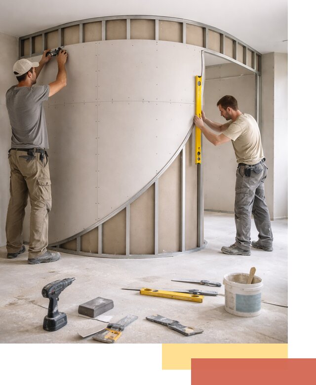 Радиусная перегородка из гипсокартона в Тутаеве под ключ