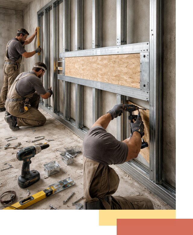 Усиленная перегородка для крепления тяжёлых конструкций в Тутаеве