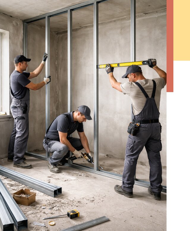 Монтаж каркаса перегородки из профиля в Тутаеве от 786 руб. | ОТДЕЛОЧНИК-Ттв