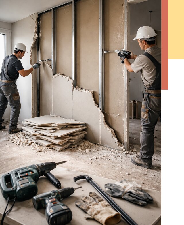 Демонтаж перегородки из гипсокартона в Тутаеве от 1258 руб. быстро и недорого | ОТДЕЛОЧНИК-Ттв