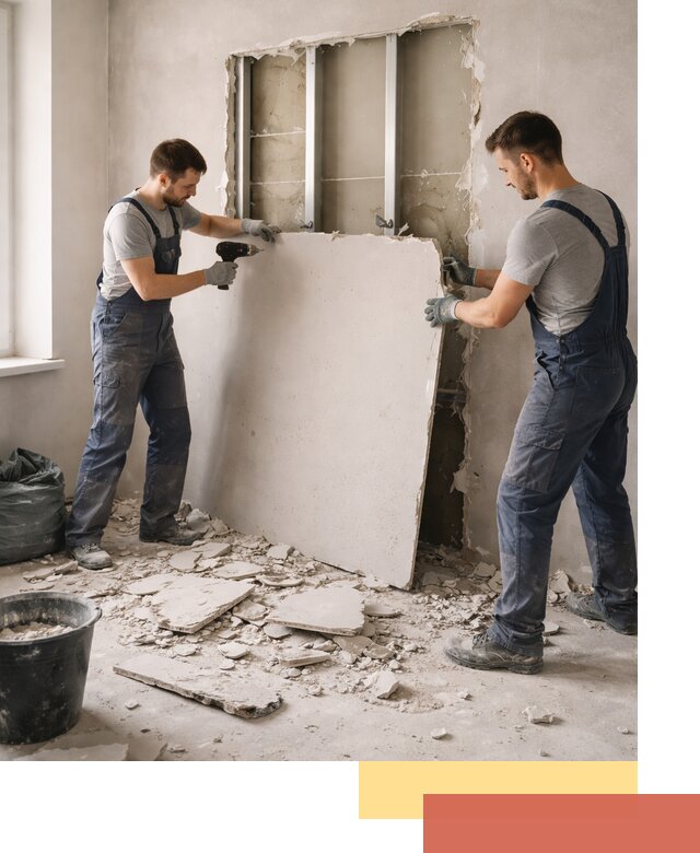 Демонтаж перегородки из гипсокартона в Тутаеве быстрый и аккуратный