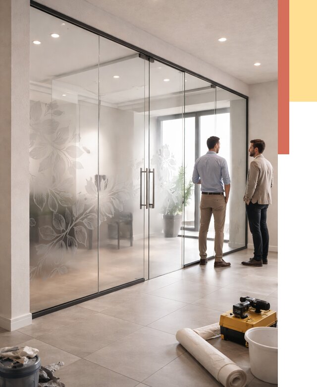 Стеклянные перегородки с рисунком в Тутаеве от 13105 руб. монтаж и нанесение | ОТДЕЛОЧНИК-Ттв