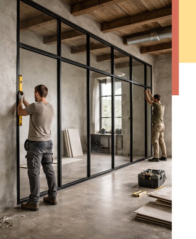 Стеклянные перегородки лофт в Тутаеве от 11008 руб. под ключ | ОТДЕЛОЧНИК-Ттв