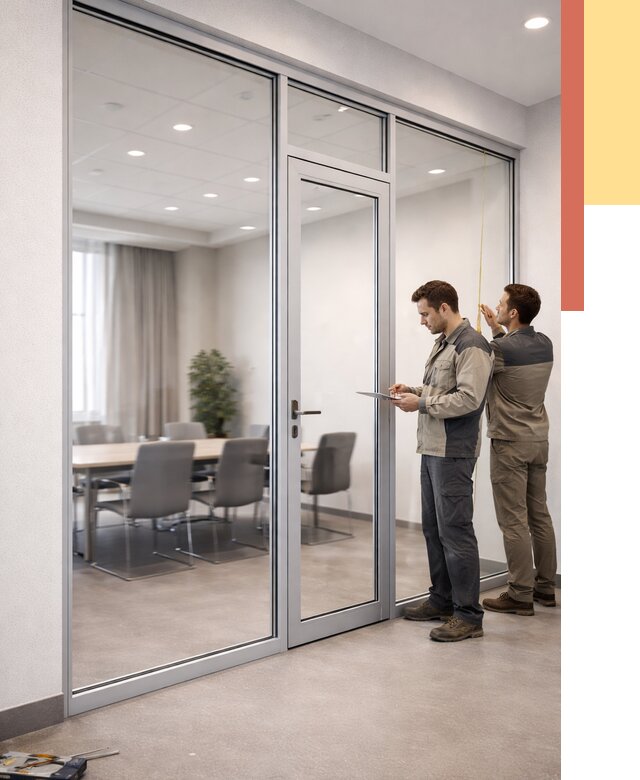 Установка и монтаж алюминиевых перегородок со стеклом в Тутаеве от 8597 руб. | ОТДЕЛОЧНИК-Ттв