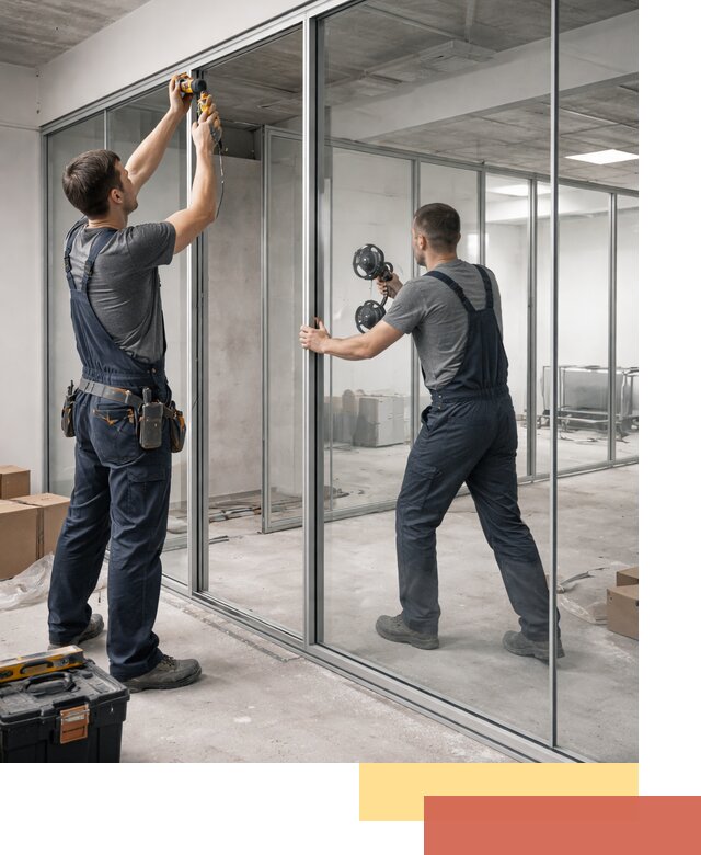 Алюминиевые перегородки со стеклом в Тутаеве — изготовление и монтаж