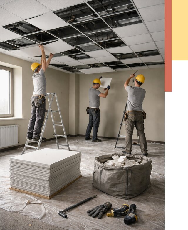 Демонтаж потолка Армстронг в Тутаеве от 4718 руб. быстро и недорого | ОТДЕЛОЧНИК-Ттв