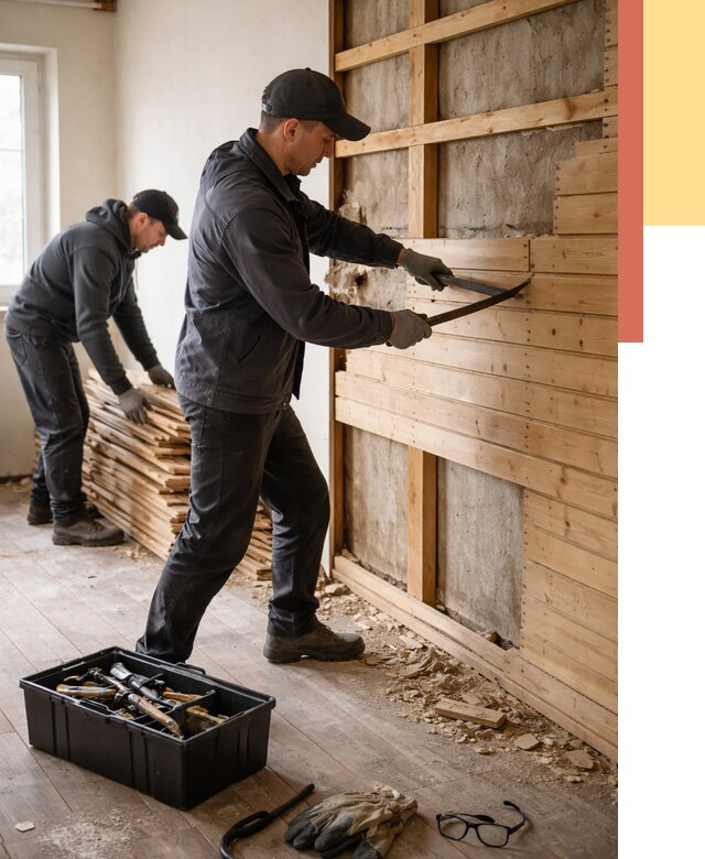 Демонтаж вагонки в Тутаеве от 3984 руб/м2 — быстро и недорого | ОТДЕЛОЧНИК-Ттв