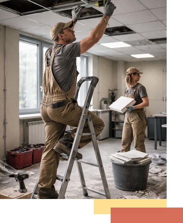 Ремонт потолка Армстронг и замена плит в Тутаеве