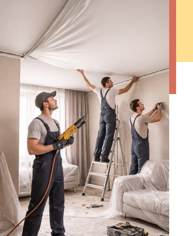 Установка натяжного потолка в Тутаеве от 4718 руб. | Быстро и недорого — ОТДЕЛОЧНИК-Ттв