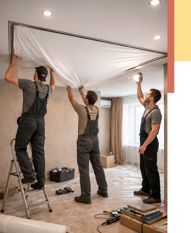 Монтаж ПВХ натяжного потолка в Тутаеве от 3669 руб. под ключ | ОТДЕЛОЧНИК-Ттв