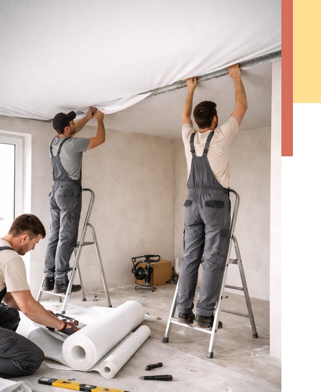 Монтаж тканевого натяжного потолка в Тутаеве от 3669 руб. под ключ | ОТДЕЛОЧНИК-Ттв