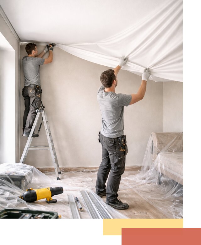 Монтаж тканевого натяжного потолка в Тутаеве недорого и быстро