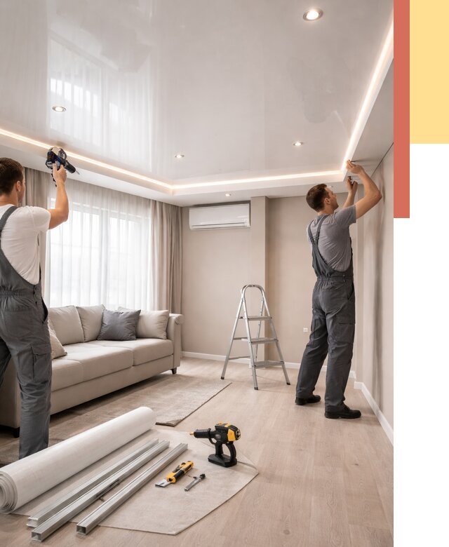 Монтаж глянцевого натяжного потолка в Тутаеве от 786 руб. под ключ | ОТДЕЛОЧНИК-Ттв