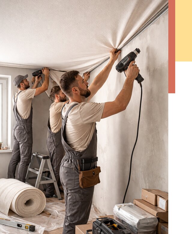 Монтаж фактурного натяжного потолка в Тутаеве от 786 руб. — ОТДЕЛОЧНИК-Ттв