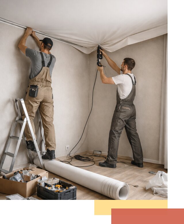 Монтаж цветного натяжного потолка в Тутаеве за один день