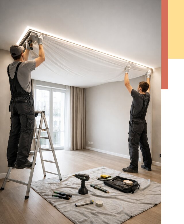 Монтаж парящего натяжного потолка в Тутаеве от 4718 руб. быстро и недорого | ОТДЕЛОЧНИК-Ттв