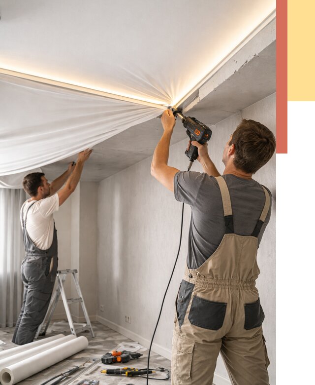 Монтаж натяжного потолка с подсветкой в Тутаеве от 996 руб. | ОТДЕЛОЧНИК-Ттв