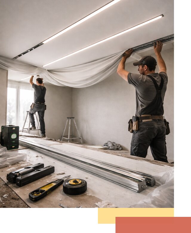 Монтаж натяжных потолков со световыми линиями в Тутаеве