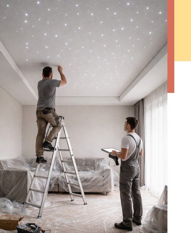 Монтаж натяжного потолка «звездное небо» в Тутаеве от 6815 руб. | ОТДЕЛОЧНИК-Ттв