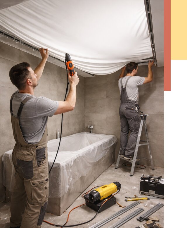 Монтаж натяжного потолка в ванной в Тутаеве от 1258 руб. под ключ | ОТДЕЛОЧНИК-Ттв