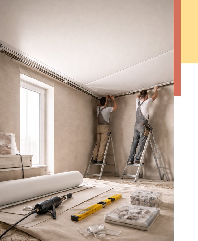 Монтаж натяжного потолка в спальне в Тутаеве от 3984 руб. под ключ | ОТДЕЛОЧНИК-Ттв