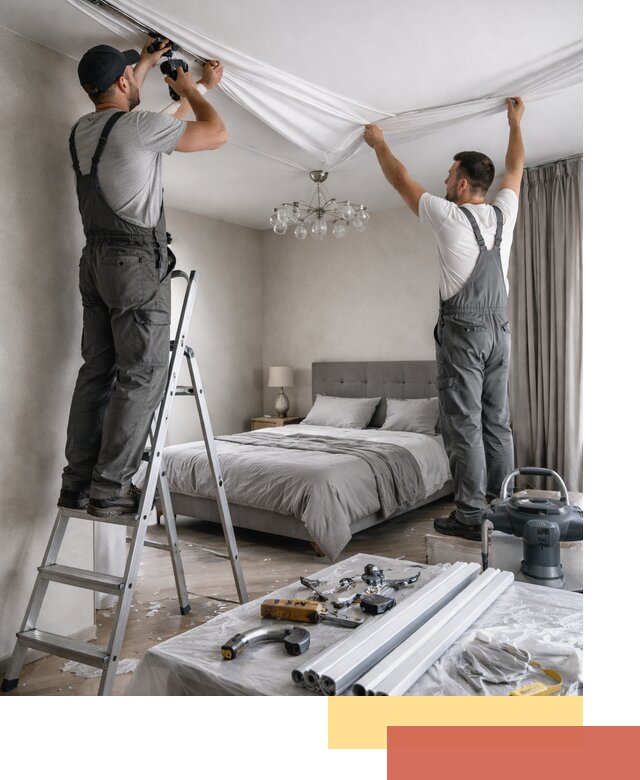 Монтаж натяжного потолка в спальне в Тутаеве