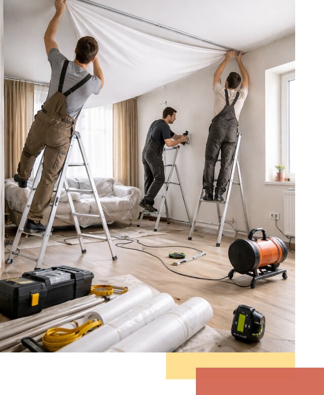 Монтаж натяжного потолка в гостиной в Тутаеве