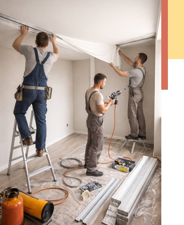 Монтаж натяжного потолка в студии в Тутаеве от 5766 руб. — быстро и недорого | ОТДЕЛОЧНИК-Ттв