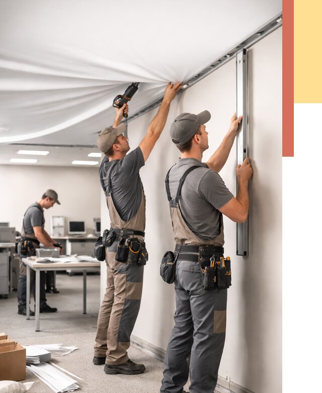 Монтаж натяжного потолка в офисе в Тутаеве от 472 руб/м² — быстро и недорого | ОТДЕЛОЧНИК-Ттв