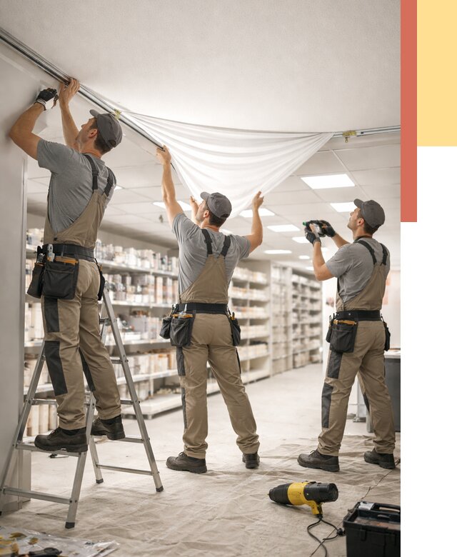 Монтаж натяжного потолка в магазине в Тутаеве от 4718 руб. быстро и недорого | ОТДЕЛОЧНИК-Ттв