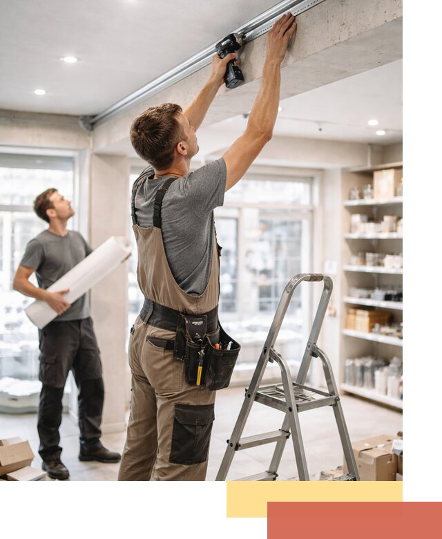 Монтаж натяжных потолков в магазине в Тутаеве