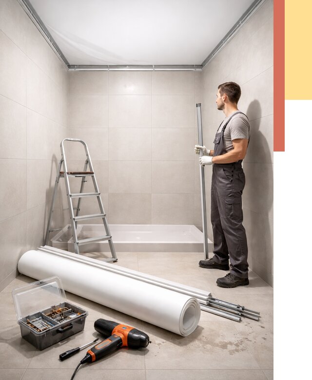 Монтаж натяжного потолка в санузле в Тутаеве от 1940 руб. — ОТДЕЛОЧНИК-Ттв